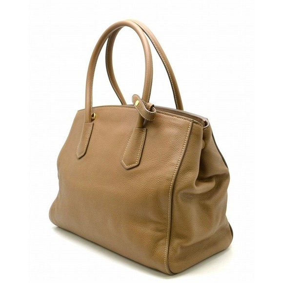Prada Vitello Bag Handbag Bag Camel Tote Shoulder Leather Grain - Picture 1 of 3